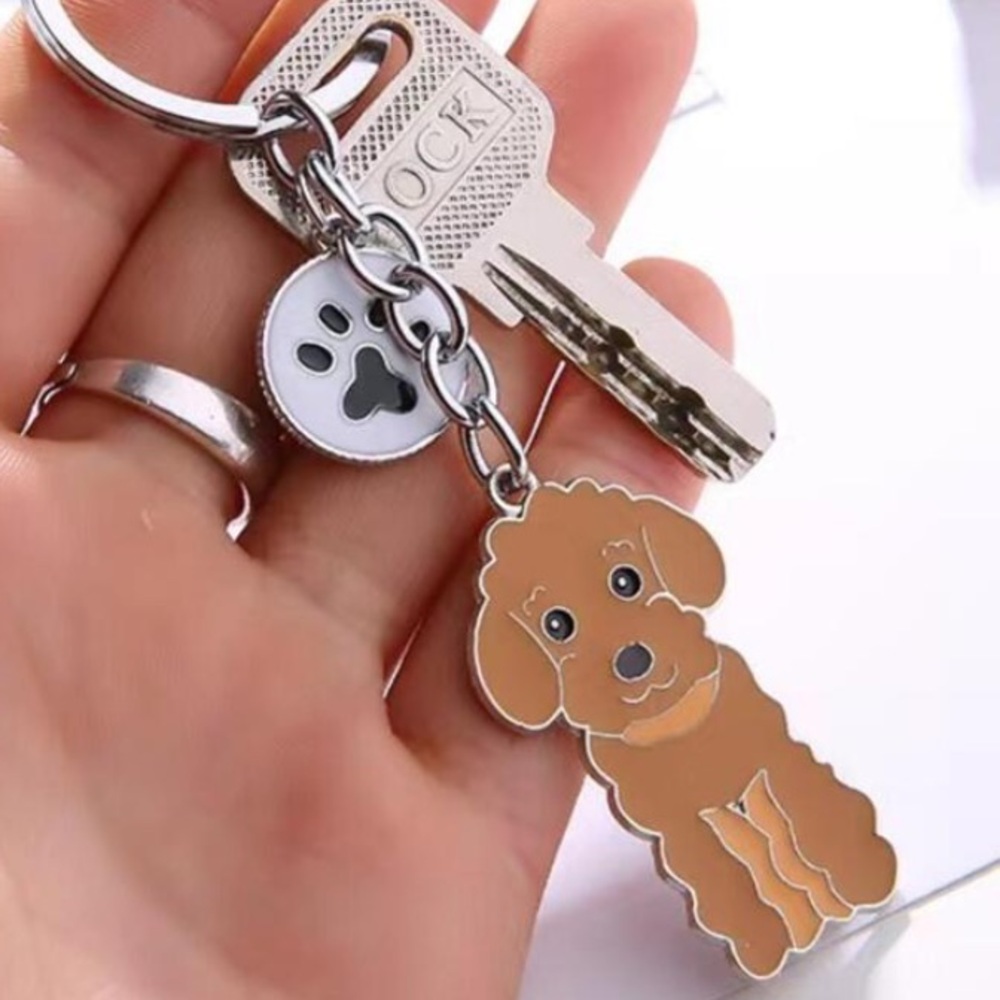 Stainless Steel Keychain, Lovely Cartoon Brown Poodle DOODLE Shaped Pend…
